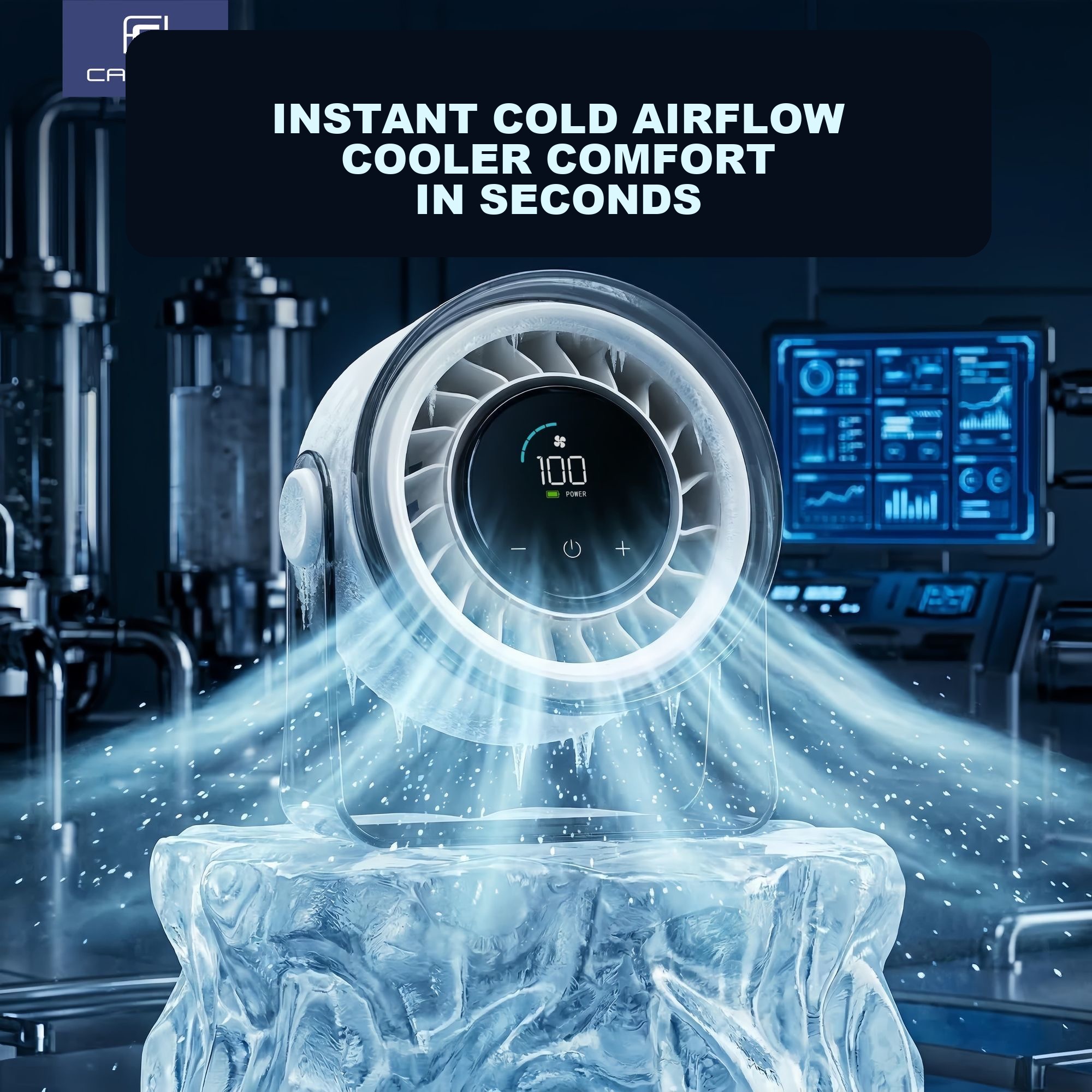 Instant cold airflow desktop fan detail