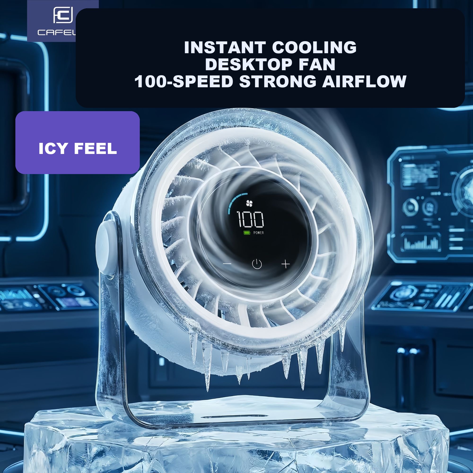 Instant cooling desktop fan with 100-speed strong airflow