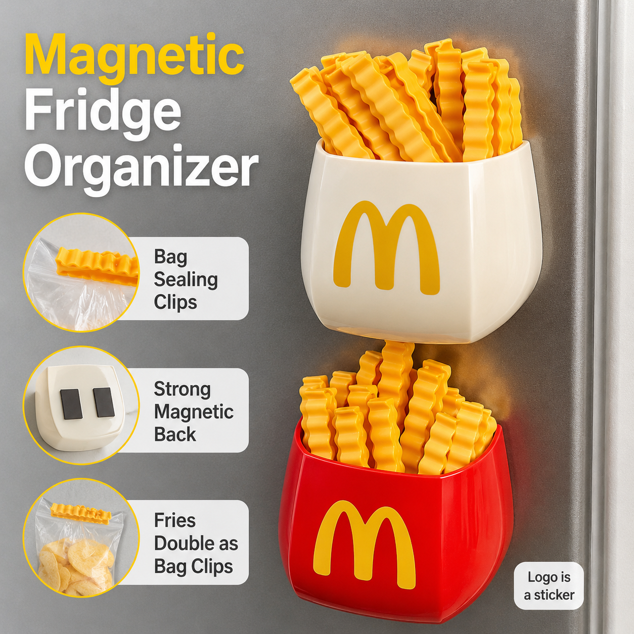 Fridge organizer clips used for sealing bags