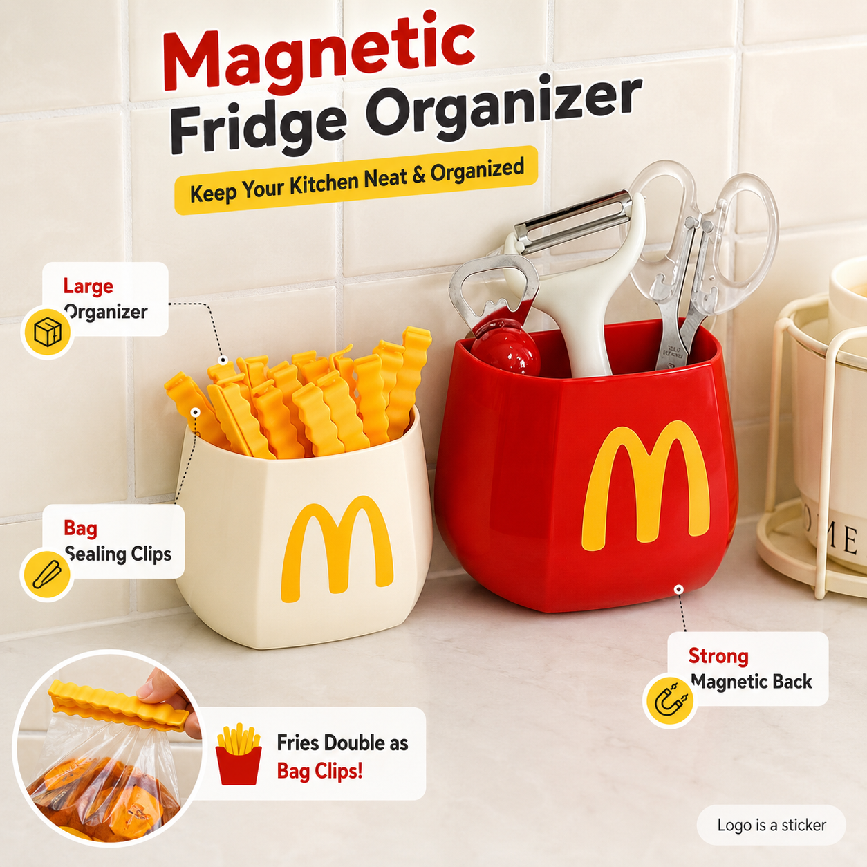 Magnetic fridge organizer used on a kitchen wall