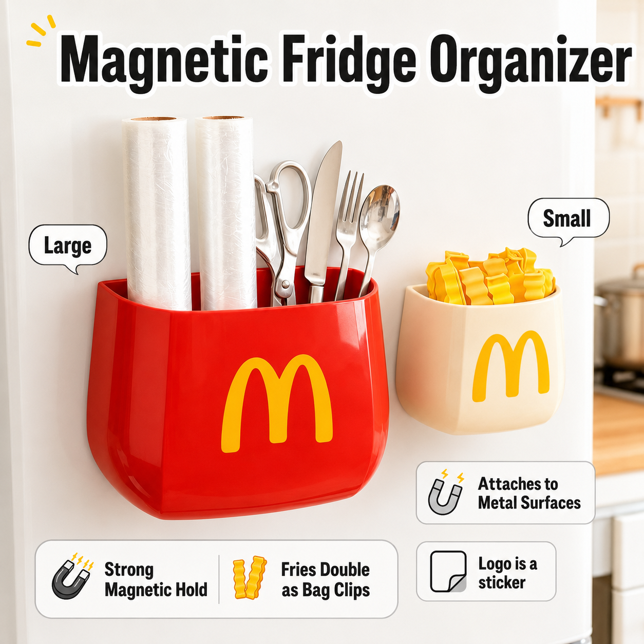 Large and small magnetic fridge organizer cups